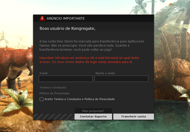 Ferramenta de transferência de conta Click Jogos no Dino Storm