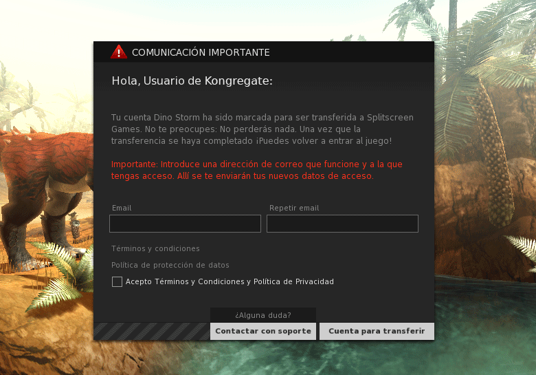 Herramienta de transferencia de cuentas Click Jogos en Dino Storm